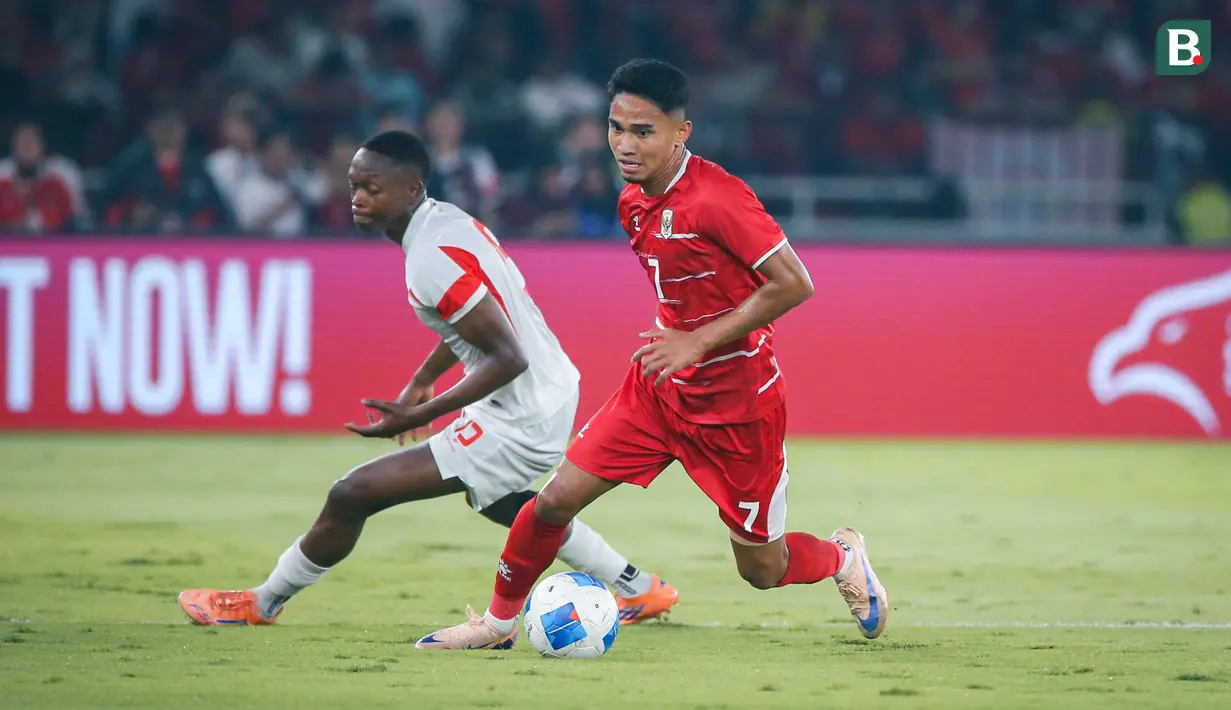 Pemain Timnas Indonesia, Marselino Ferdinan, saat melawan Mozambik pada FIFA Matchday di Stadion Utama Gelora Bung Karno (SUGBK), Jakarta, pada Selasa (9/6/2026). (Bola.com/Abdul Aziz)
