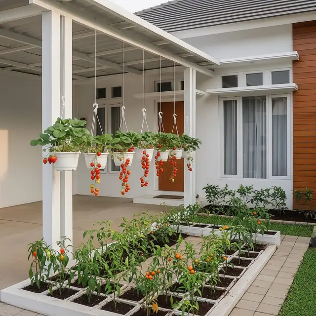 Inspirasi Rumah dengan Kebun Buah Mini di Samping Carport