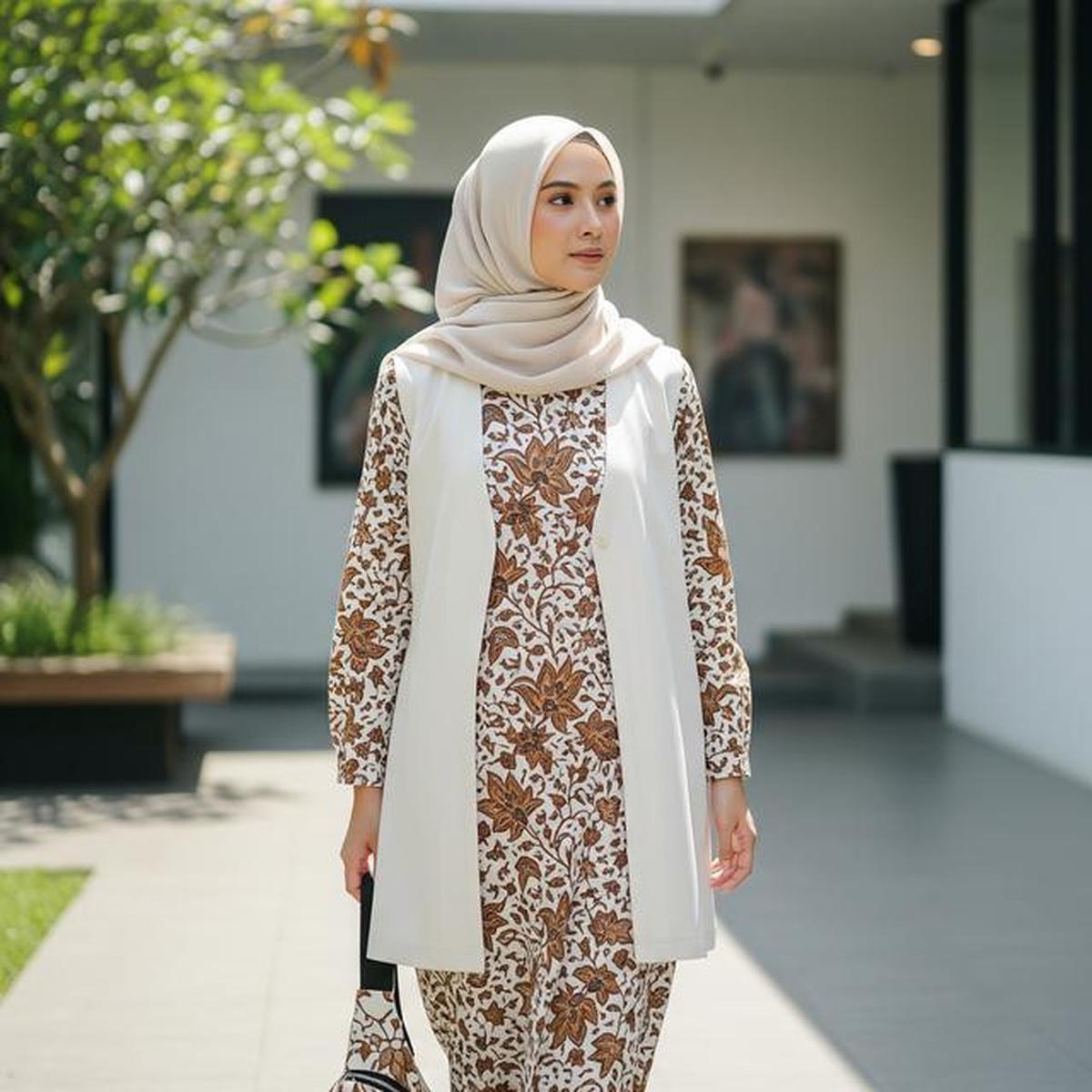7 Model Gamis Batik dengan Outer Tunik, Gaya Syar'i yang Tetap Modis