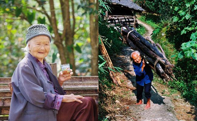 Nenek Xie naik turun bukit dengan menggendong kayu bakar yang dicarinya di hutan/copyright english.cctv.com