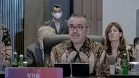 Tedros ikuti pertemuan G20 di Yogyakarta bersama Menkes Budi Gunadi serta delegasi lainnya. (Foto: Tangkapan Layar YouTube Kemenkes RI )