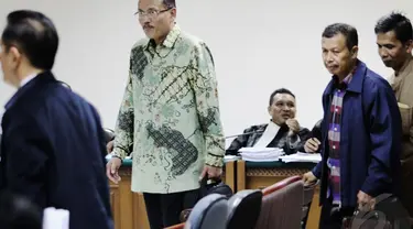 Sekjen MK Djanedri M Gaffar bersaksi untuk mantan ketua MK Akil Mochtar di Pengadilan Tipikor Jakarta,Senin (12/5/2014) (Liputan6.com/Faizal Fanani).