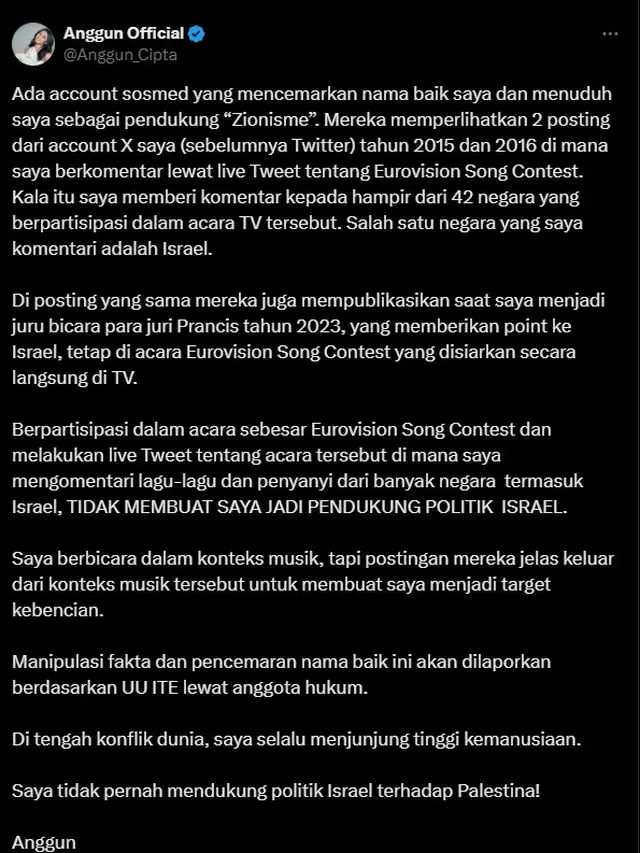 Anggun C. Sasmi Bantah Tudingan Zionisme