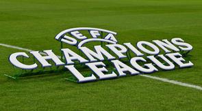 Logo Liga Champions UEFA ditampilkan sebelum pertandingan Liga Champions antara FC RB Salzburg dan Paris Saint-Germain di Salzburg, Austria, pada 10 Desember 2024. (KERSTIN JOENSSON/AFP)