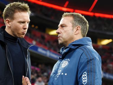 Filosofi Sepak Bola Menyerang - Julian Nagelsmann merupakan sosok pelatih yang menyukai gaya sepak bola menyerang. Menurutnya, dengan mengirimkan bola secepat mungkin ke area dekat gawang lawan maka kesempatan tim untuk mencetak gol akan lebih besar. (AFP/Christof Stache)