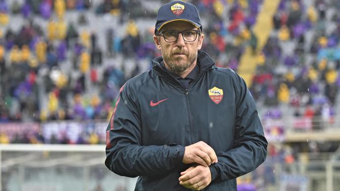 Pelatih AS Roma, Eusebio Di Francesco.  (Maurizio degl'Innocenti/ANSA via AP)