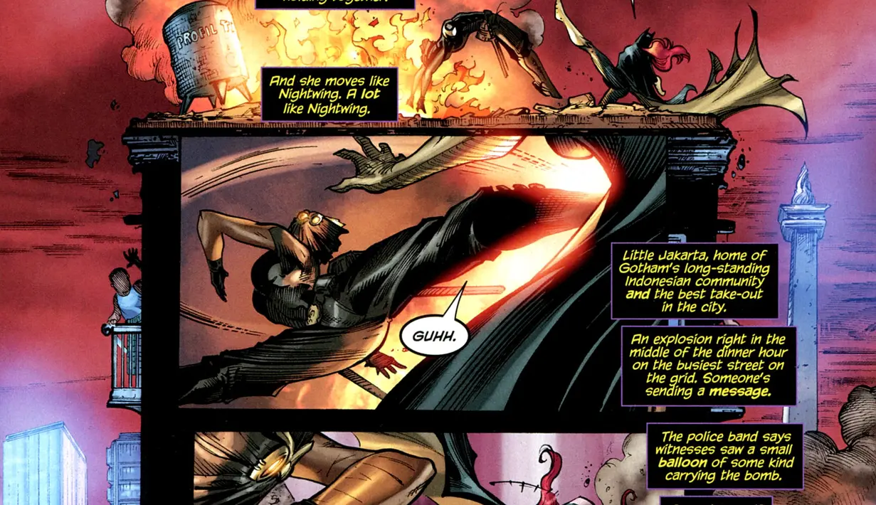 Cerita berlatar Little Jakarta itu muncul dalam cerita komik Batgirl dari The New 52! bernomor 9: Night of The Owls, terbitan DC Comics, Mei 2012 (Istimewa)