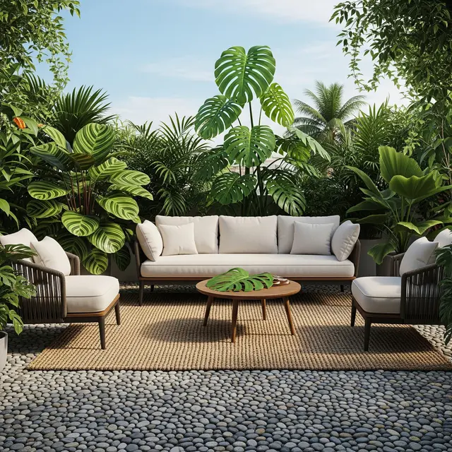 Desain Teras Ala Tropical dengan Batu Kerikil
