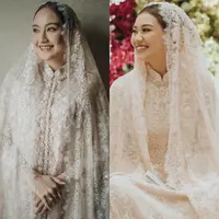 Salshabilla Adriani dan Aaliyah Massaid memilih busana pengajian pernikahan dalam palet warna pink yang cukup mirip. [@lacebyartkea/@salshabillaadr/@aaliyah.massaid].