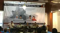 Poltracking Indonesia merilis hasil survei Peta Elektoral Kandidat Calon Gubernur (Cagub)-Calon Wakil Gubernur (Cawagub) Pilkada Jawa Timur 2018. (Liputan6.com/Devira Prastiwi)