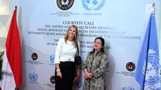 Menko PMK, Puan Maharani menerima kunjungan Ratu Maxima dari Belanda di Kemenko PMK, Jakarta, Selasa (13/2). Ratu Maxima berkunjung ke Indonesia sebagai Utusan Khusus dari Perserikatan Bangsa-Bangsa (PBB). (Liputan6.com/Johan Tallo)