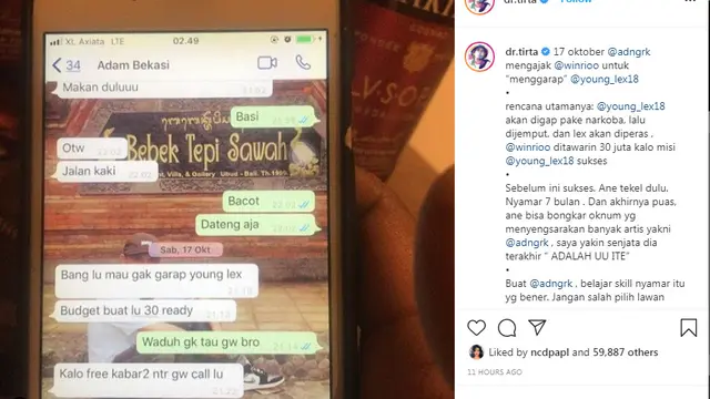Dr Tirta ungkap oknum yng ingin menjebak Young Lex