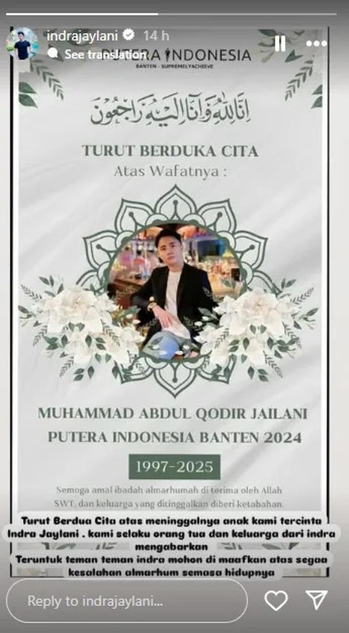Aktor FTV Indra Jaylani Meninggal Dunia dalam Usia 28 Tahun, Para Penggemar Berduka di Kolom Komentar