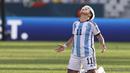 Reaksi pemian Timnas Wanita Argentina, Yamila Rodriguez setelah laga Grup G Piala Dunia Wanita 2023 melawan Afrika Selatan di Dunedin, Selandia Baru, 28 Juli 2023. (AP Photo/Alessandra Tarantino)