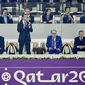 Presiden Prancis, Emmanuel Macron, menonton langsung laga semifinal Piala Dunia 2022 di Stadion Al Bayt, Al Khor, Qatar. (AP Photo/Martin Meissner)