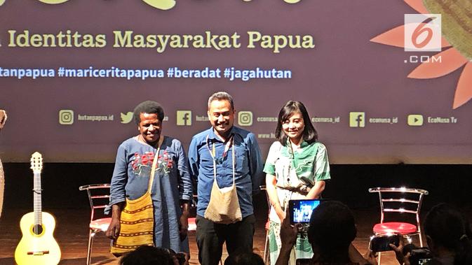 Eco Nusa gelar Mari Cerita (MaCe) Papua: Noken, Rajutan Identitas Masyarakat Papua di Cinema Hall, Pusat Perfilman H. Usmar Ismail, Kuningan, Jakarta Selatan, 31 Juli 2019. (Liputan6.com/Asnida Riani)