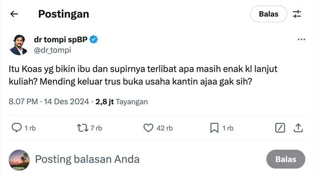 Unggahan Tompi. (Foto: Dok. Twitter @dr_tompi)