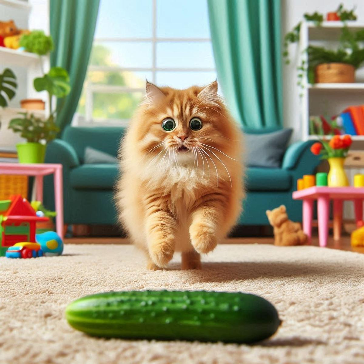 Ilustrasi Kucing Takut Mentimun