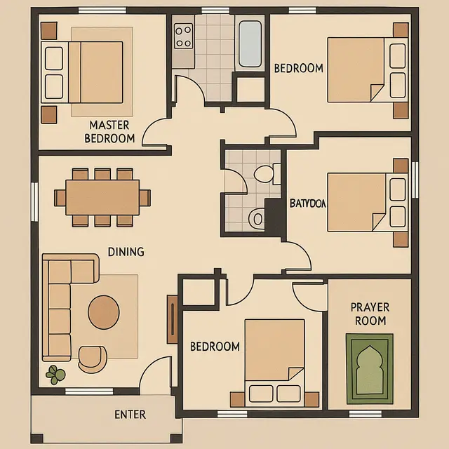 Denah Rumah 4 Kamar (Image by ChatGPT)