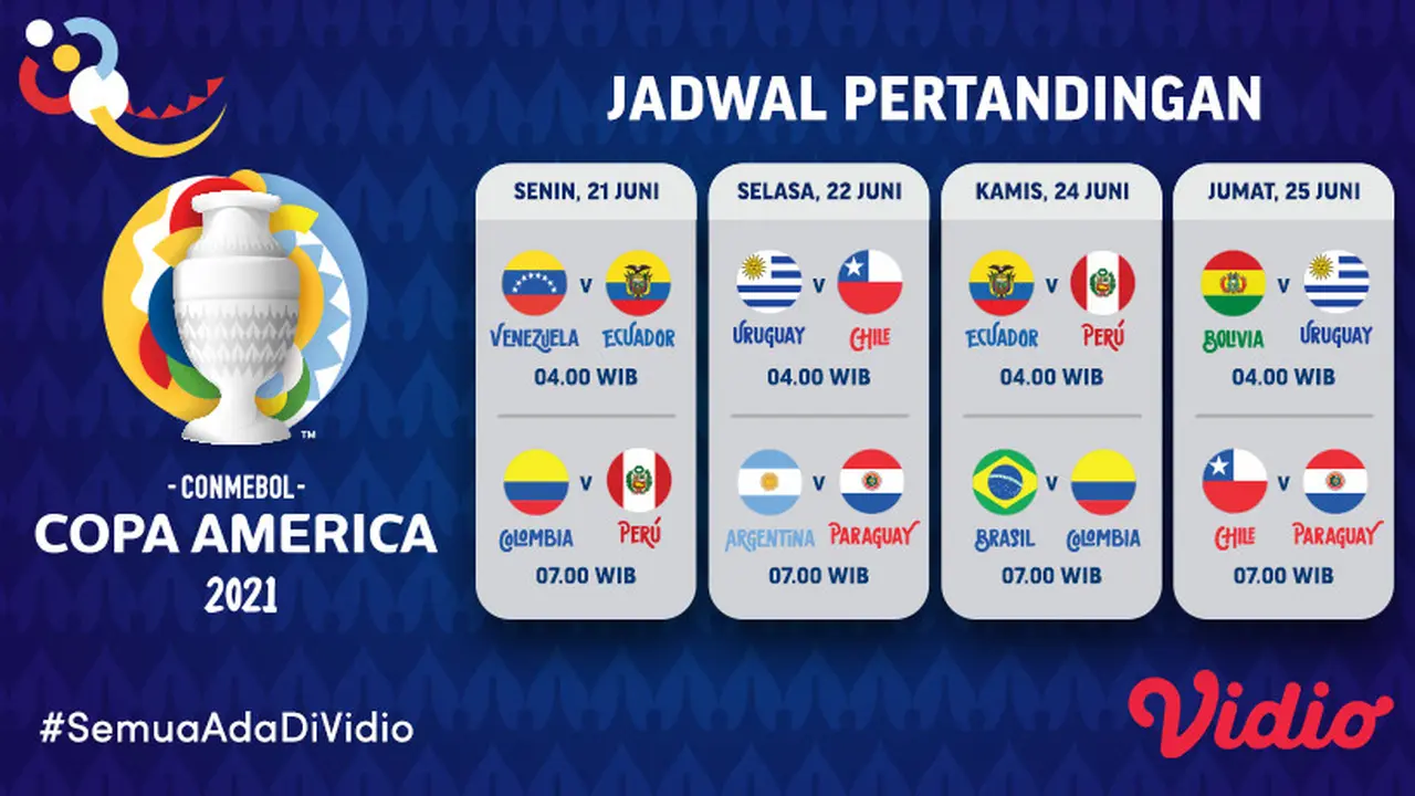 Jadwal dan Link Live Streaming Copa America 2021 Pekan Ini di Vidio 21-25 Juni