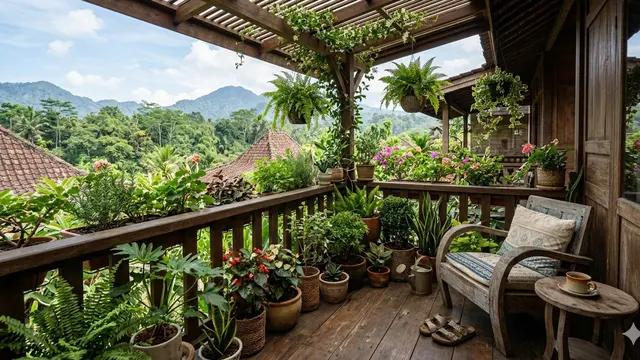 Balkon Rumah dari Kayu (Foto: Gemini AI)