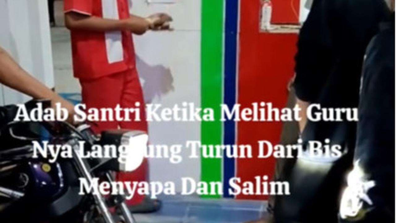 Momen Para Santri Turun dari Mobil dan Salami Petugas Pom yang Diduga Gurunya, Aksinya Banjir Pujian
