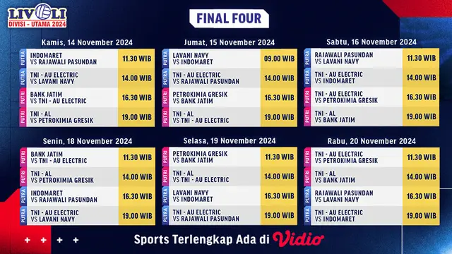 Jadwal Livoli Divisi Utama Final Four 2024