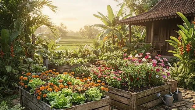 Kebun Sayur Rustic Berpadu Tanaman Bunga