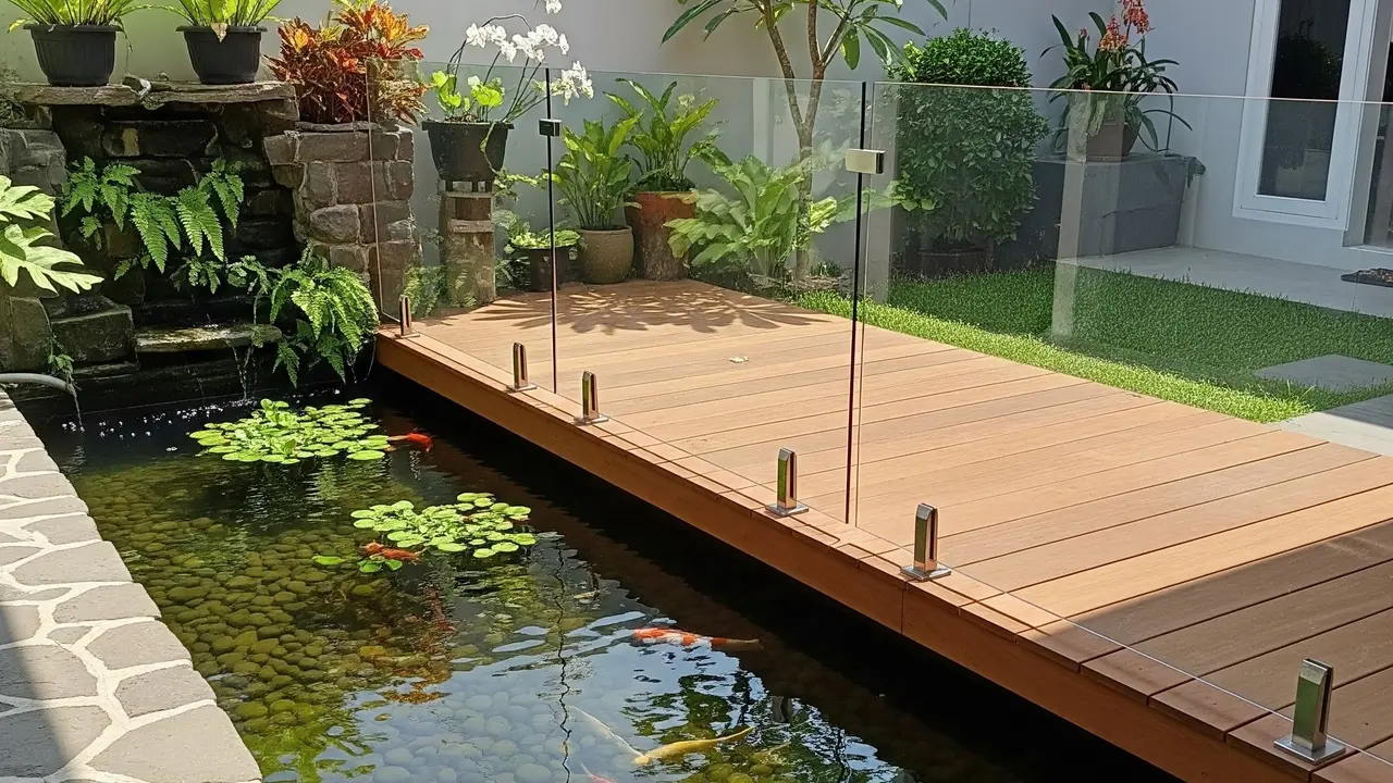 9 Desain Kolam Ikan dengan Pagar Kaca agar Anak Tidak Mudah Mendekat
