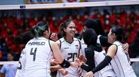 Timnas Voli Indonesia saat bertanding melawan Vietnam pada ajang SEA V League 2025, di Nakhon Ratchasima, Thailand, Jumat (1/8/2025). (PBVSI)