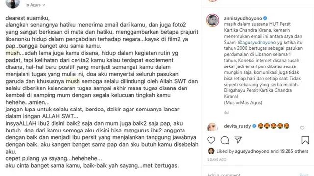 Bikin Baper, Annisa Pohan Unggah Surat Cinta untuk AHY