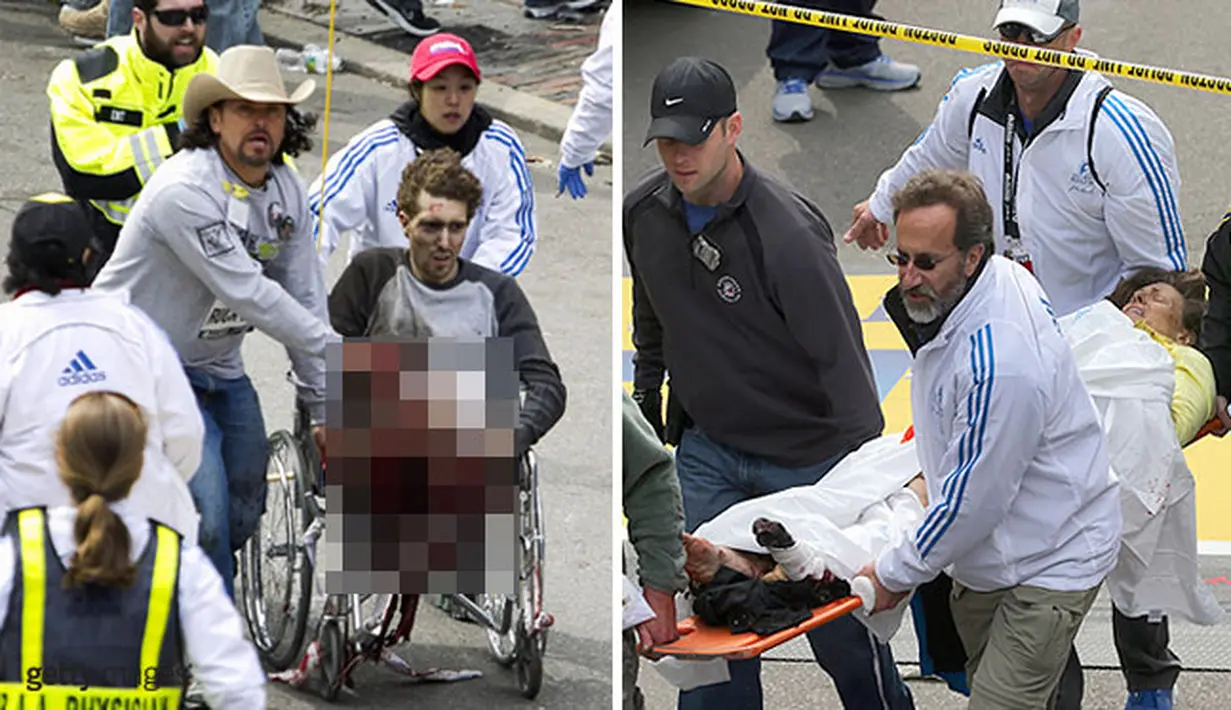 Tim medis membawa korban BomBoston Maraton.