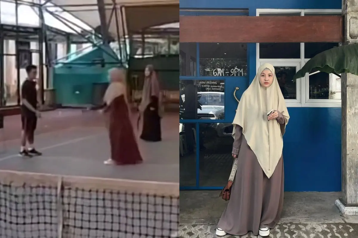 Natasha Rizky tetap pakai gamis saat main tenis bersama teman-temannya