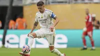 Gelandang Real Madrid Federico Valverde&nbsp;beraksi dalam laga babak 16 besar Piala Dunia Antarklub melawan Juventus di Miami Gardens, Florida,&nbsp;Rabu (2/7/2025). (AP Photo/Rebecca Blackwell)
