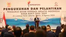 Anindya Bakrie saat menyampaikan pidato setelah dilantik menjadi Ketua Umum Federasi Akuatik Indonesia yang digelar di Hote JS Luwansa, bilangan Kuningan, Jakarta Selatan pada Senin (4/8/2025) sore WIB.