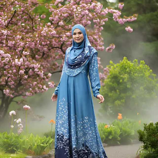 Ilustrasi gamis hokaido motif bunga (Foto: AI)