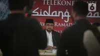 Menteri Agama Yaqut Cholil Qoumas memberikan keterangan seusai sidang Isbat penentuan awal bulan Ramadhan di Kantor Kemenag Jakarta, Jumat (1/4/2022). Pemerintah menetapkan awal bulan Ramadhan 1443 H jatuh pada hari Minggu (3/4/2022). (Liputan6.com/Faizal Fanani)