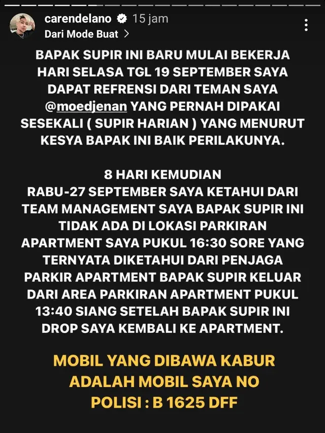 Unggahan Caren Delano. (Foto: Dok. Instagram @carendelano)