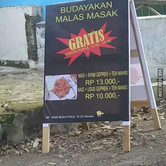 6 Tulisan Promo Makan Gratis Ini Nyeleneh, Bikin Pembeli Senyum Tipis