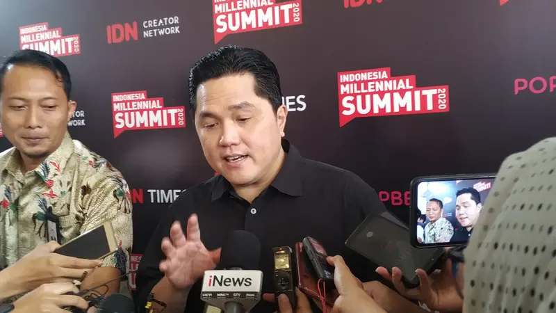 Menteri BUMN Erick Thohir dalam acara Indonesia Millennial Summit yang digelar di Jakarta Selatan, Jumat (17/1/2020).