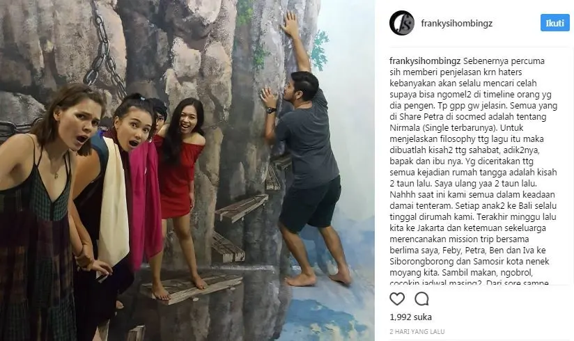 Franky Sihombing menjelaskan soal curhat Petra Sihombing (Instagram/@frankysihombingz)