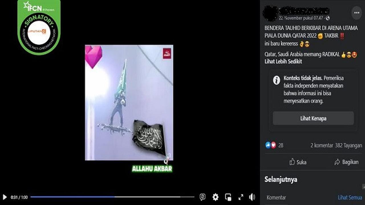Gambar Tangkapan Layar Video yang Diklaim Bndera Tauhid Berkibar di Arena Utama Piala Dunia Qatar 2022 (sumber: Facebook).