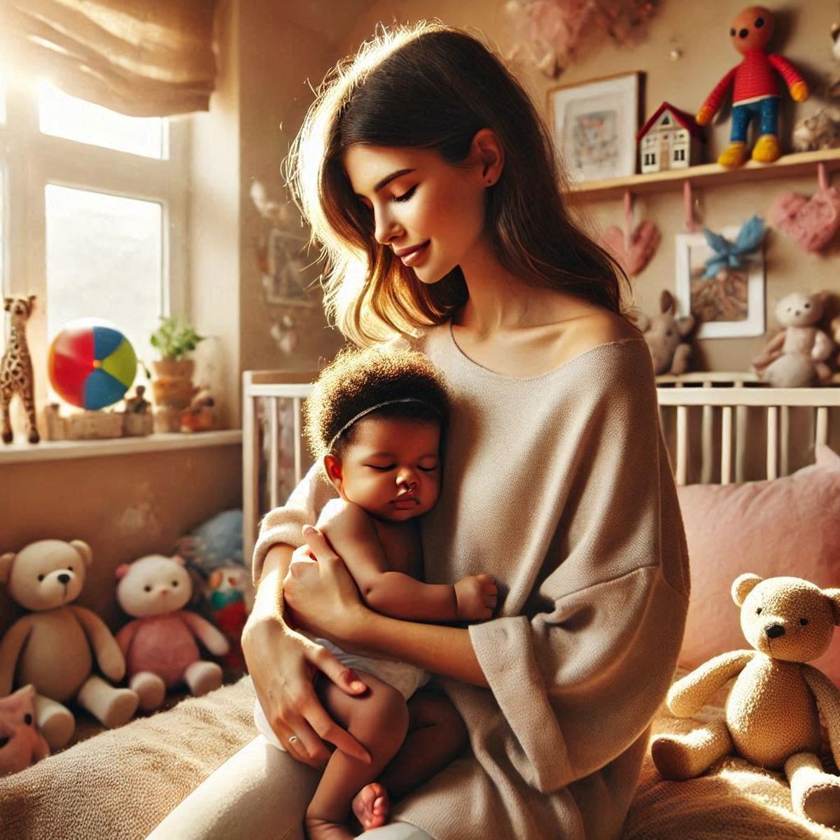 Sad Beige Mom and Baby