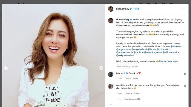 Unggahan Dhena Devanka. (Foto: Dok. Instagram @dhenafrizzy)