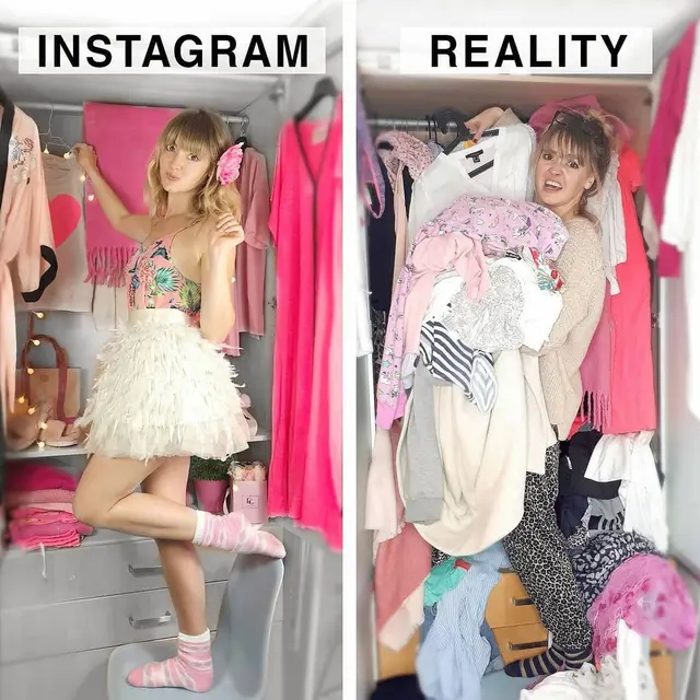 Foto Perbedaan Kehidupan Nyata Vs Media Sosial (sumber: instagram/geraldinewest_)