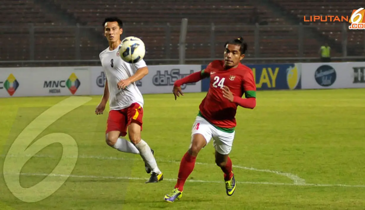 Zulham Manik Zamrun, pemain Timnas Indonesia bernomor 24 tampil memukau dengan mencetak dua gol ke gawang Kyrgyzstan. Skor telak 4-0 berhasil diraih Timnas Indonesia (Liputan6.com/ Helmi Fithriansyah)