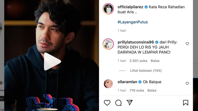 Unggahan Reza Rahadian soal Layangan Putus. (Foto: Instagram @officialpilarez)