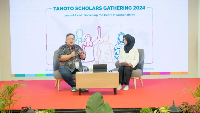 Mantan Menteri Perencanaan Pembangunan Nasional/Kepala Bappenas, Bambang Brodjonegoro, menjadi salah satu pembicara dalam acara Tanoto Scholars Gathering 2024 di APRIL Learning Institute, Riau, Minggu (28/7/2024) (Liputan6.com/Jonathan Pandapotan Purba)