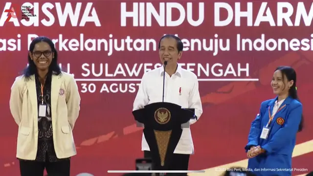 Presiden Joko Widodo (Jokowi) saat Peresmian Pembukaan Kongres Nasional Mahasabha XIII Kesatuan Mahasiswa Hindu Dharma Indonesia Tahun 2023 di Palu (Youtube Sekretariat Presiden)