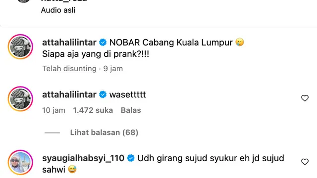 Unggahan Atta Halilintar. (Foto: Dok. Instagram @attahalilintar)